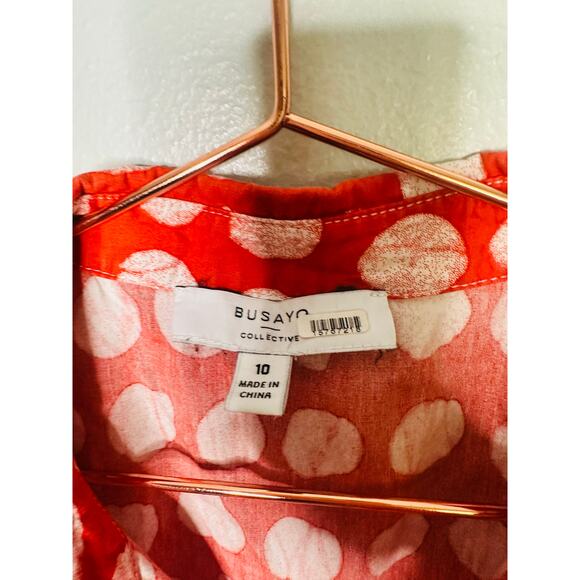 BUSAYO COLLECTIVE Colorblock Polka Dot Print Button Front Tie Waist Dress 10 - Picture 7 of 10